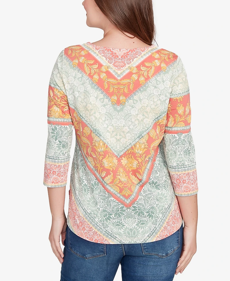 Ruby Rd. Petite Embellished Floral Chevron Knit Top