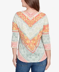 Ruby Rd. Petite Embellished Floral Chevron Knit Top