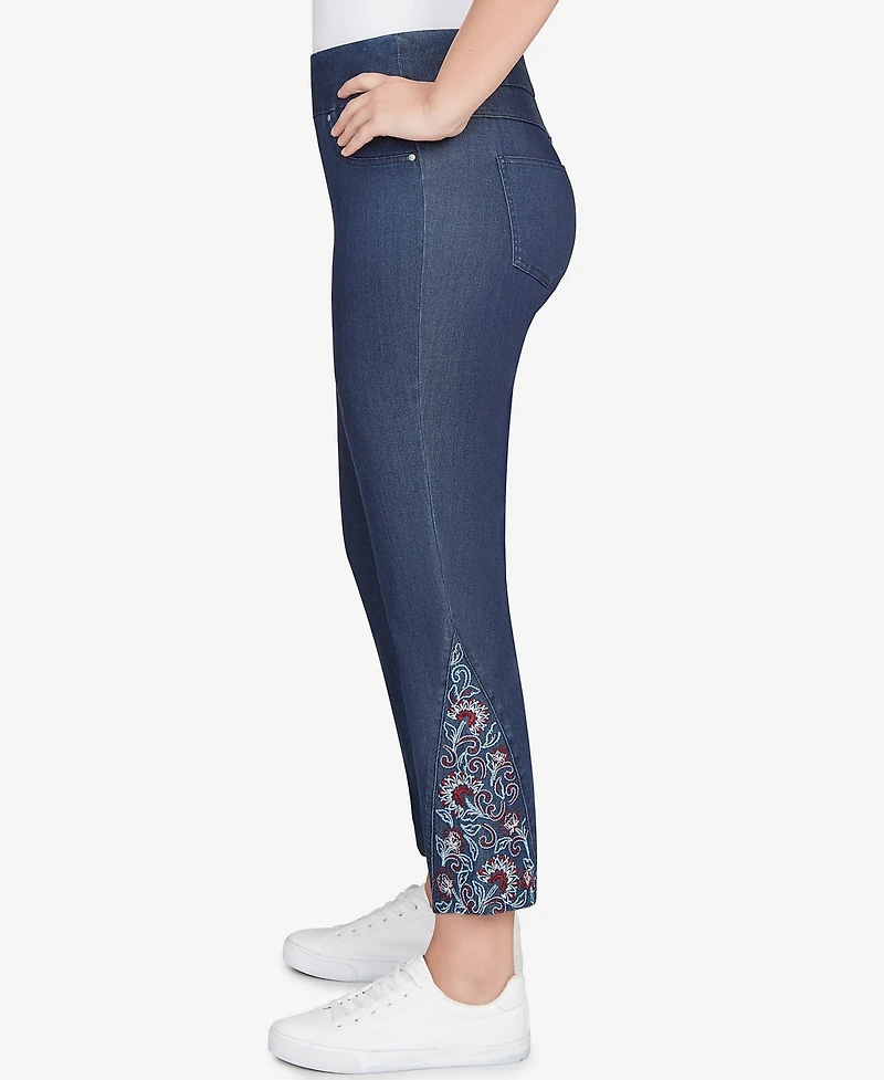 Ruby Rd. Petite Stretch Denim Embroidered Ankle Jeans