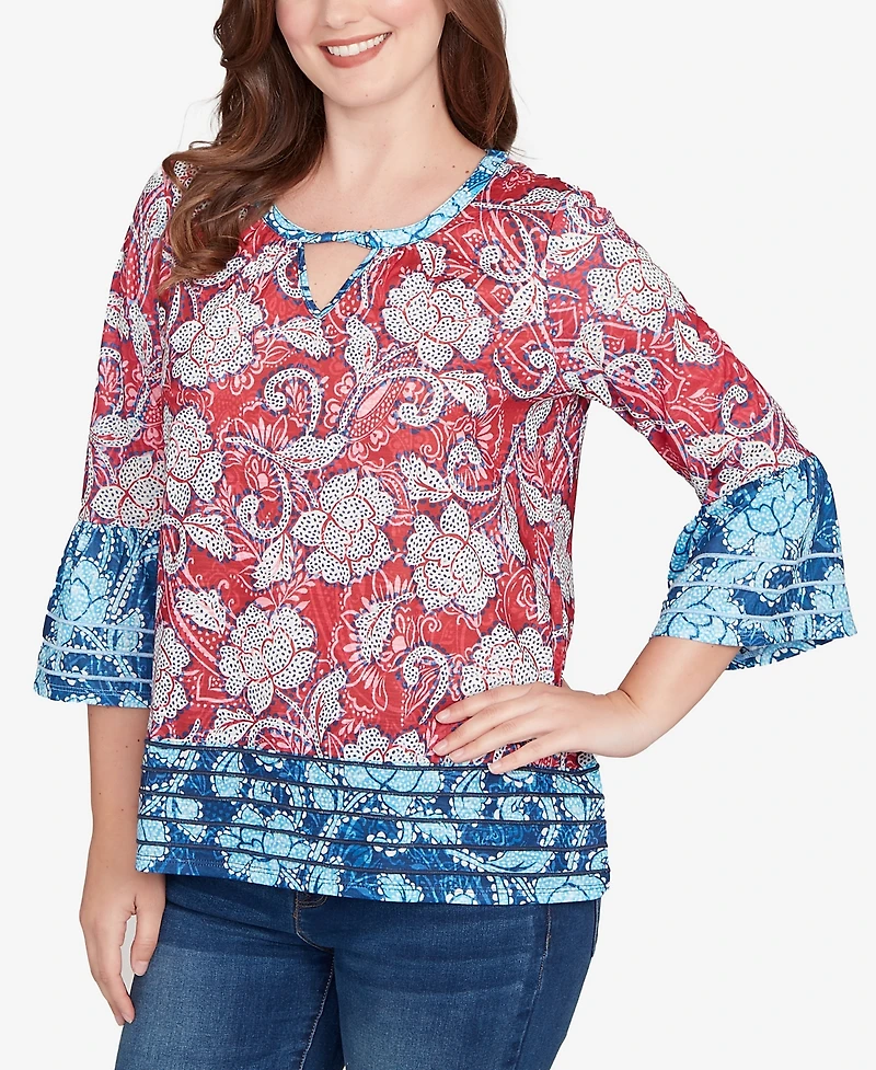 Ruby Rd. Petite Speckled Floral Flounce Sleeve Top