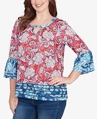 Ruby Rd. Petite Speckled Floral Flounce Sleeve Top