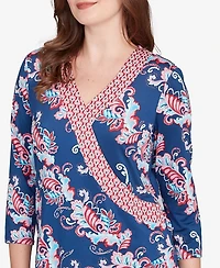 Ruby Rd. Petite Ikat Floral Puff Print Surplice Top