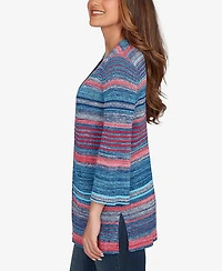 Ruby Rd. Petite Open Ribbed Stripe Front Pocket Cardigan Sweater