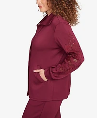 Ruby Rd. Petite Embroidered Floral Cutout Snap Jacket