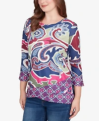 Ruby Rd. Petite Geo Paisley Border Top