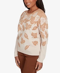 Alfred Dunner Petite Mount Laurel Falling Leaf Long Sleeve Sweater