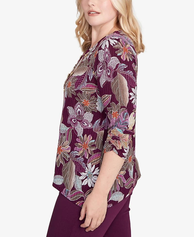 Alfred Dunner Petite Urban Legend Batik Floral Melange Printed Top