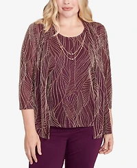 Alfred Dunner Petite Urban Legend Glitter Leaf Two One Top with Necklace