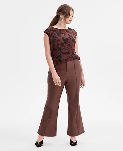 I.n.c International Plus Faux-Leather High-Rise Flared Pants, Macy's Exclusive