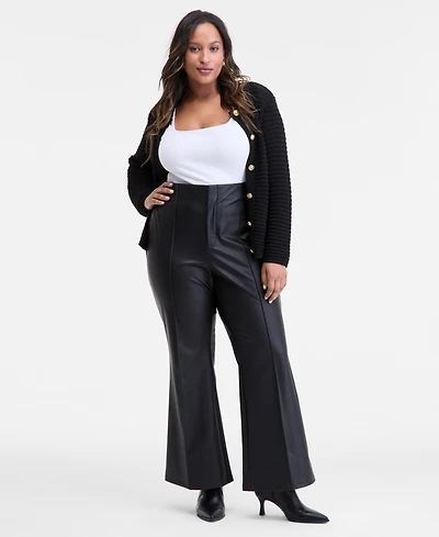I.n.c International Plus Faux-Leather High-Rise Flared Pants, Macy's Exclusive