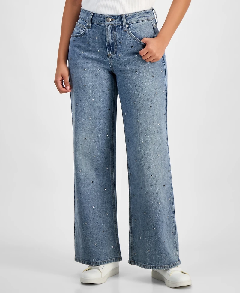 And Now This Petite Studded Wide-Leg Jeans, Macy's Exclusive