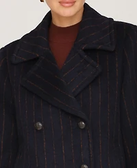 Avec Les Filles Women's Short Double Breasted Wool Pinstripe Coat