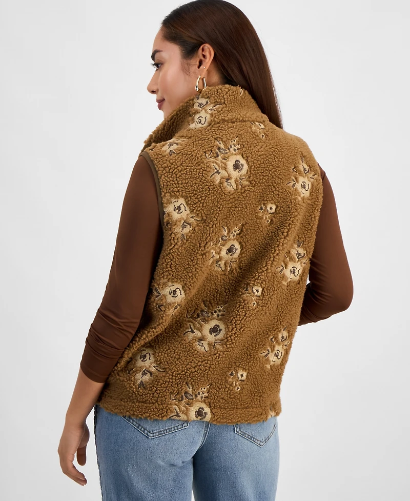 And Now This Petite Embroidered Sherpa Fleece Vest, Macy's Exclusive