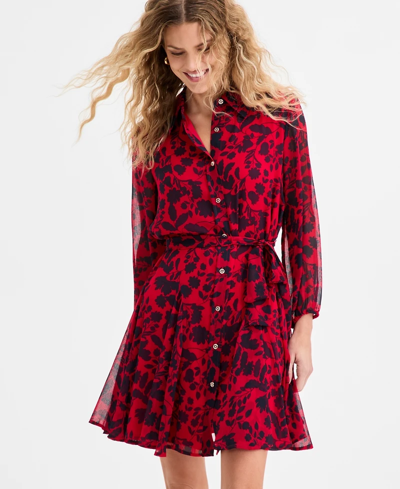 Tommy Hilfiger Women's Floral Print Belted Shirtdress