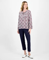 Nautica Jeans Women's Ribbon-Print Tie-Front Blouse