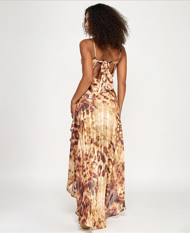 Katia Rae Juniors' Satin & Chiffon Asymmetric-Hem Dress