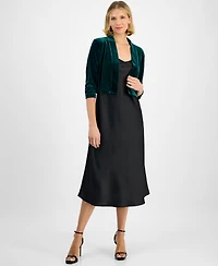 Connected Women's Velvet 3/4-Sleeve Shrug Jacket