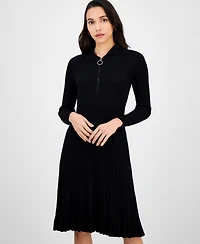Robbie Bee Women's Spread-Collar Long-Sleeve Sweater Dress