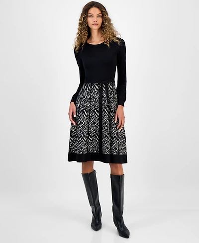 Robbie Bee Women's Colorblock Long-Sleeve Sweater Dress