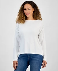 Style & Co Petite Cotton Long-Sleeve Scoop-Neck Top, Macy's Exclusive