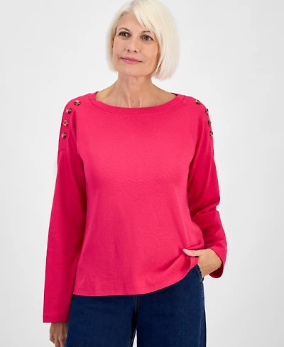 Style & Co Petite Cotton Long-Sleeve Scoop-Neck Top, Macy's Exclusive