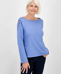 Style & Co Petite Cotton Long-Sleeve Scoop-Neck Top, Macy's Exclusive