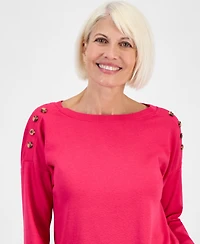 Style & Co Petite Cotton Long-Sleeve Scoop-Neck Top, Macy's Exclusive
