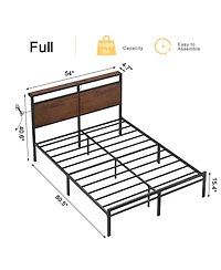 Hausource Vintage Full Size Bed Frame with Storage Led Headboard, No Box Spring Needed