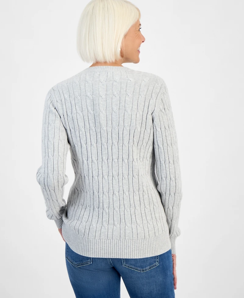 Style & Co Petite Cotton Cable-Knit Crewneck Sweater, Created for Macy's