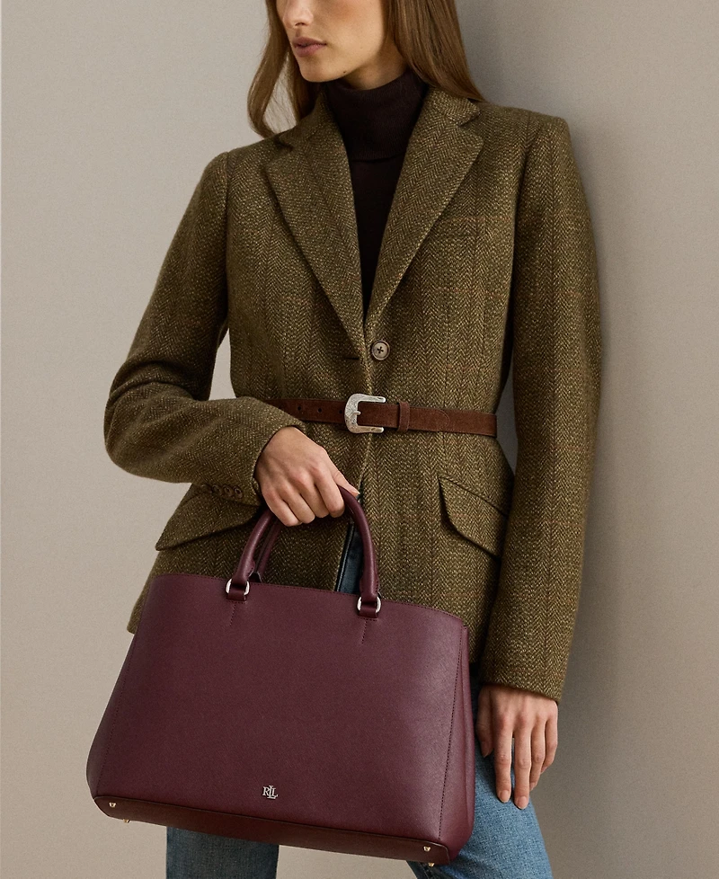 Lauren Ralph Crosshatch Leather Large Hanna Satchel
