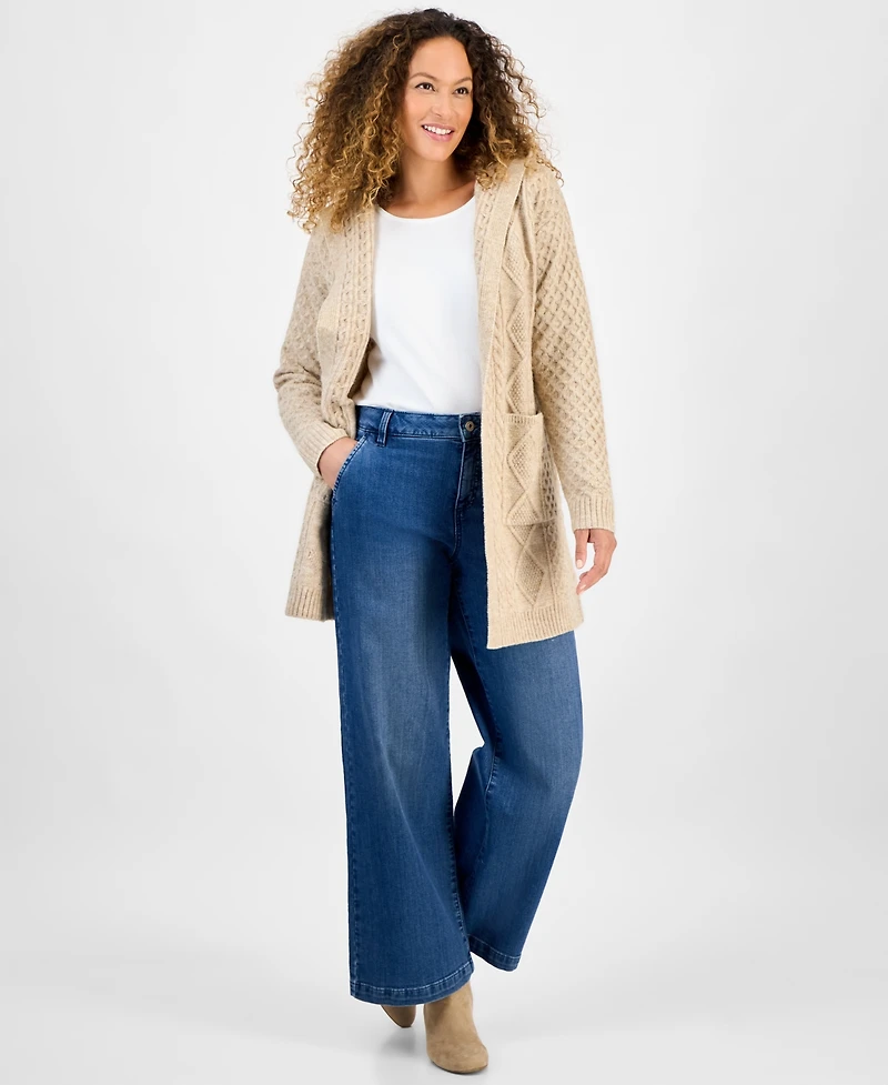 Style & Co Petite Chunky Cable-Knit Hooded Cardigan, Macy's Exclusive