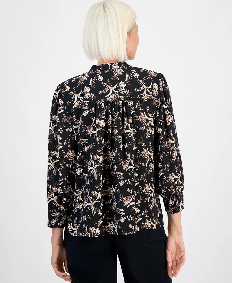 Style & Co Petite Floral Pleated-Bib Blouse, Macy's Exclusive