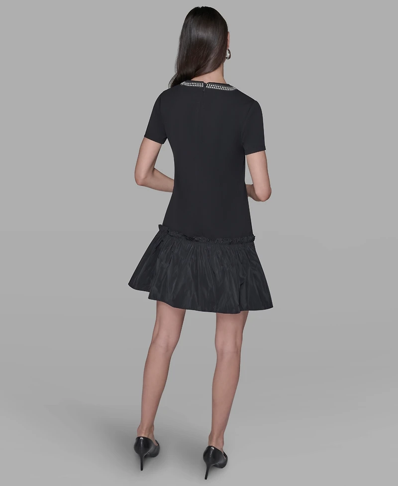Karl Lagerfeld Paris Women's Embellished Flounce-Hem A-line Dress