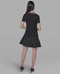 Karl Lagerfeld Paris Women's Embellished Flounce-Hem A-line Dress