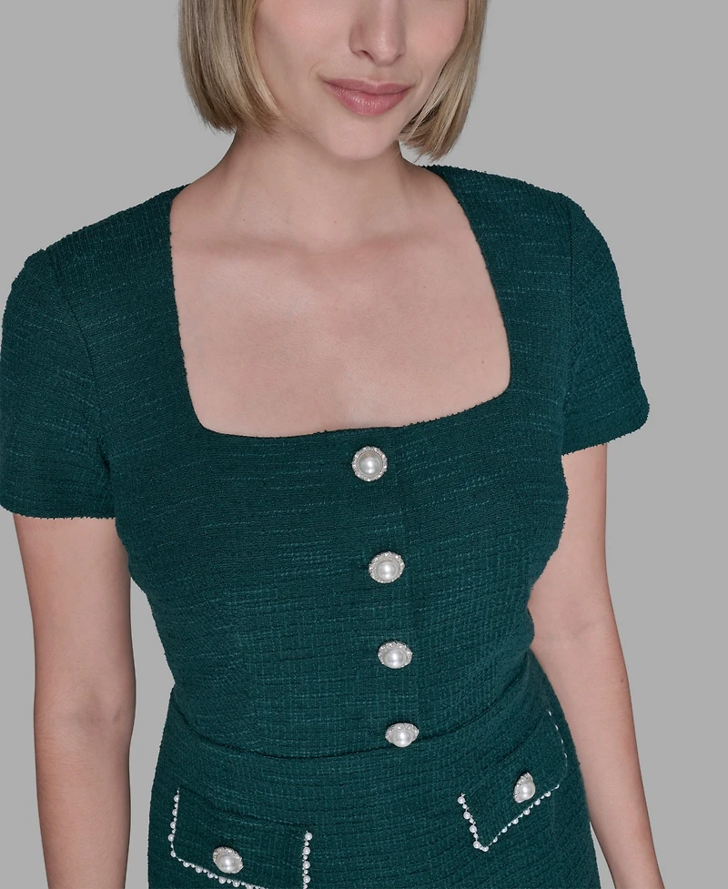 Karl Lagerfeld Paris Women's Embellished Knit Tweed A-line Dress