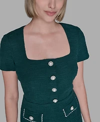 Karl Lagerfeld Paris Women's Embellished Knit Tweed A-line Dress