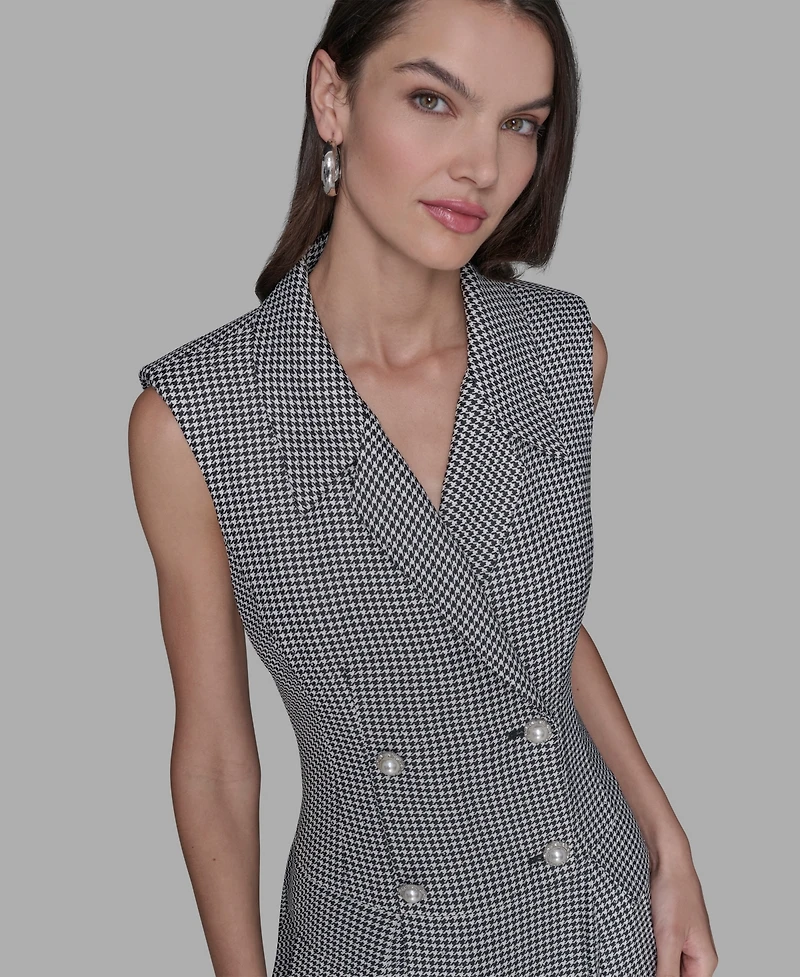 Karl Lagerfeld Paris Women's Houndstooth Notched Collar Jacket Dress