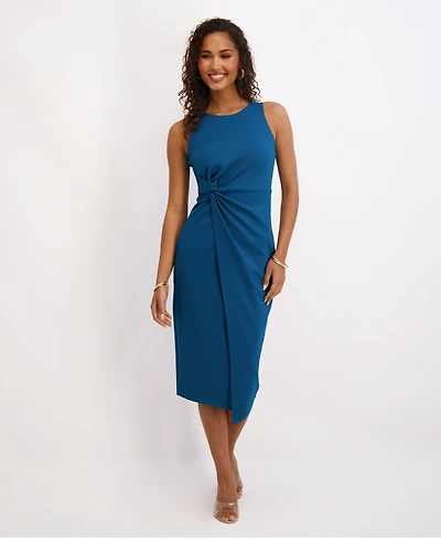 Siena Women's Ruched Side-Twist Sleeveless Midi Dress
