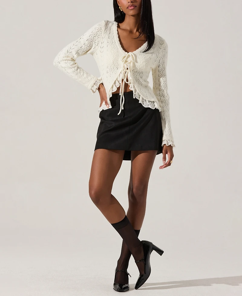 Astr the Label Women's Lacey Scoop Neck Cardigan