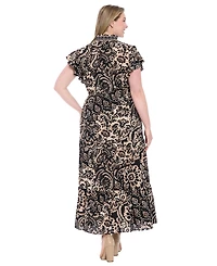 London Times Plus Slit Neck Print Maxi Dress