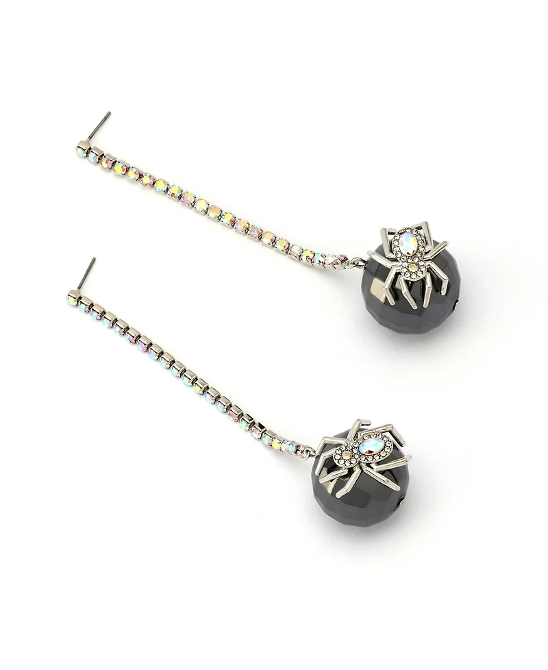 Betsey Johnson Faux Stone Spider Disco Ball Rhinestone Linear Earrings
