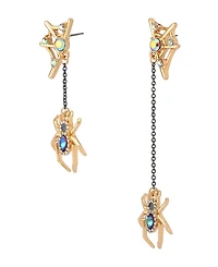 Betsey Johnson Faux Stone Spider Mismatch Linear Earrings