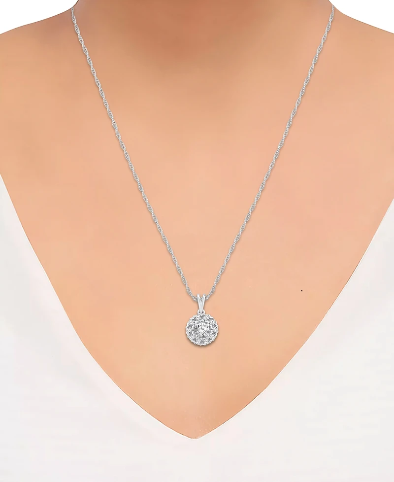 Macy's Diamond Halo Adjustable 18" Pendant Necklace (1 ct. t.w.) in 14k White Gold