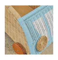 Archie Handcrafted Rattan Storage Wagon with wooden wheels