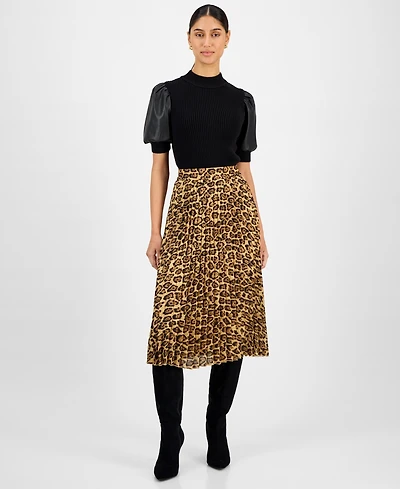 T Tahari Women's Pleated Printed Midi Skirt