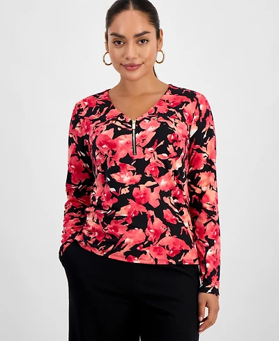 I.n.c. International Concepts Petite Printed Zip-Front Top, Macy's Exclusive