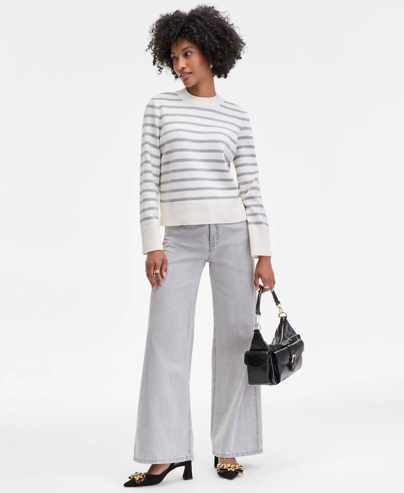 On 34th Women's Striped High-Neck Sweater, Macy's Exclusive