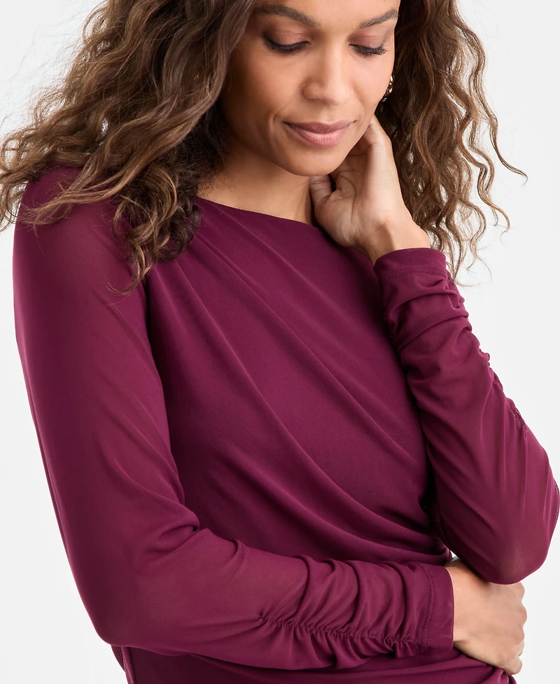 I.n.c. International Concepts Petite Ruched Long-Sleeve Top, Macy's Exclusive