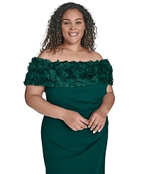 Eliza J Plus Rosette-Trim Off-The-Shoulder Evening Gown