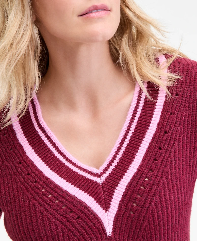 On 34th Women's Varsity Tipped V-Neck Sweater, Macy's Exclusive
